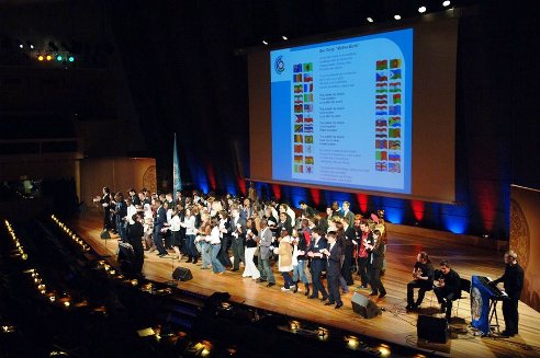 Over 150 students from all over the world in song at the Global Launch Event of The International Year of Planet Earth, UNESCO, Paris, 11 February 2008.